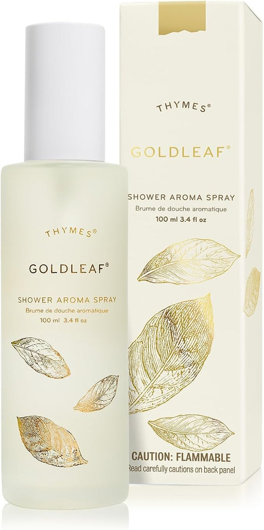 Thymes Daily Shower Spray for a Spa Like Experience - Home Essentials - Mist Scented with Jasmine, Rose, Hyacinth, Lily of the Valley & Oak Moss (Goldleaf Shower Spray, 3.4 fl oz)