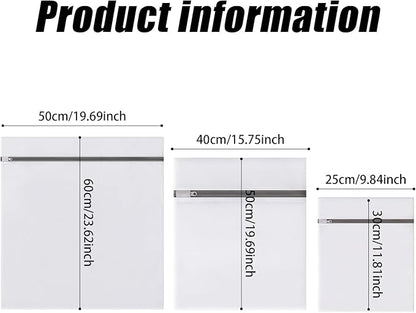 Mesh Laundry Bags for Delicates, Lingerie Wash Bags with Auto-Lock Zipper, 100% Polyester Fine Mesh, White Net, 2XL, 2L, 2S