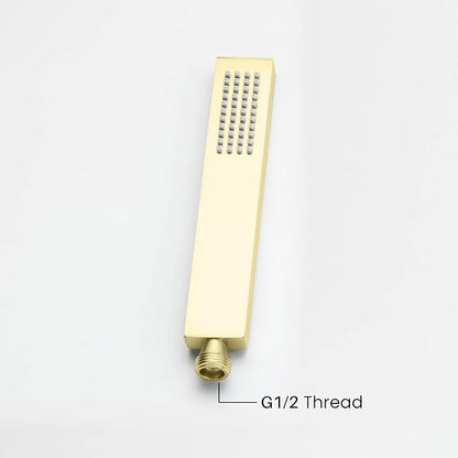 Kibi Cube Metal Handheld Showerhead – Solid Brass Single Spray Hand Shower with Universal Fit, Durable Corrosion-Resistant Design for Bathroom Showers – Easy Install, Brushed Gold