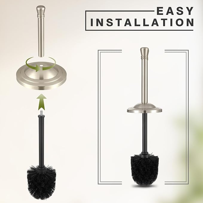 Brushed Nickel Toilet Brush and Holder Set,304 Stainless Steel Toilet Bowl Brush and Holder for Bathroom,Silver Heavy Duty Toilet Brush,Durable Scrubbing Bristles,Splash Resistant,Long Handle