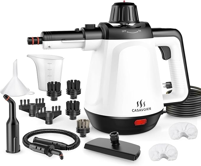 1200W Handheld Steam Cleaner for Home, Powerful Natural Multi‑Surface Steam Cleaner with 13 Accessories, 13.5oz Pressurized Steamer for Deep Cleaning Tile, Grout, Shower, Bathroom, Kitchen, Car, White
