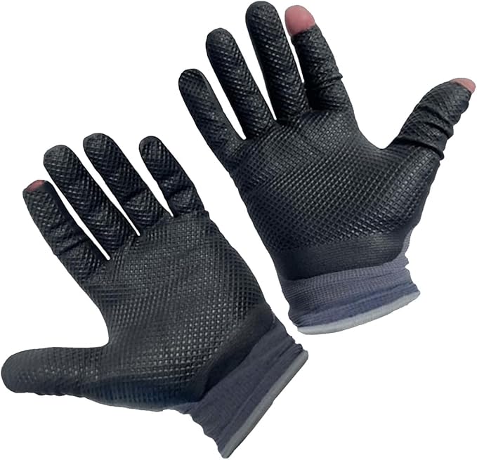 Patented Open Index Finger and Thumb Tip Touchscreen Foam Nitrile Gloves for Hiking, Camping, & Outdoor Recreation (Men & Women)