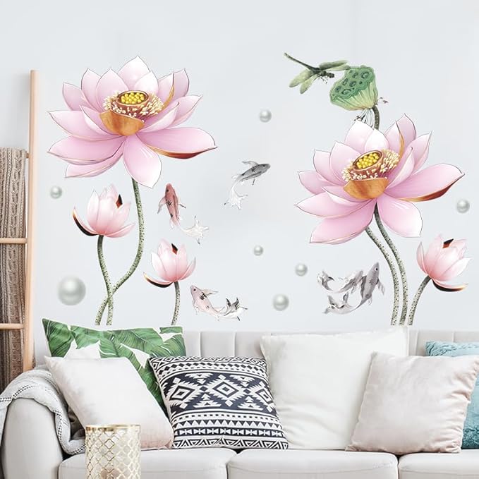 3D Wall Stickers DIY Flower Wall Decal Removable Waterproof Wall Art Decor for Bedroom Living Room Offices Home Decoration (Pink Lotus)