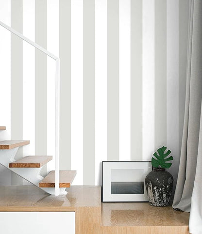 Guvana 17.7"×394" Grey and White Peel and Stick Wallpaper Striped Contact Paper Modern Self-Adhesive Wallpaper Gray Striped Removable Wall Paper for Bathroom Drawer Liner Decor