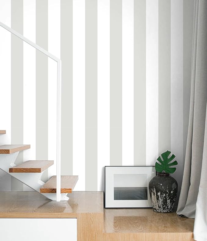 Guvana 17.7"x118" Grey and White Wallpaper Striped Peel and Stick Wallpaper Gray Self-Adhesive Contact Paper Modern Removable Wall Paper for Bedroom Wall Covering
