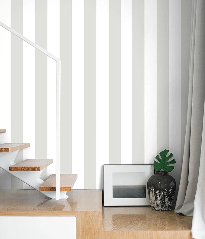 Guvana 17.7"x197" Striped Peel and Stick Wallpaper Grey and White Contact Paper Modern Removable Wallpaper Gray Striped Self-Adhesive Contact Paper for Livingroom Cabinets Decor