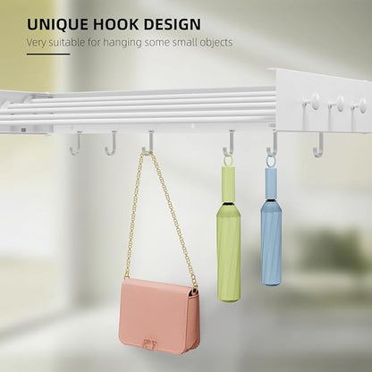 Drying Rack Clothing,Clothes Drying Rack Wall Mounted,Laundry Drying Rack Wall Mount,Foldable,Collapsible,60 lb Capacity 5 Aluminium Poles with 6 Hooks (White, 31" Upgrade)