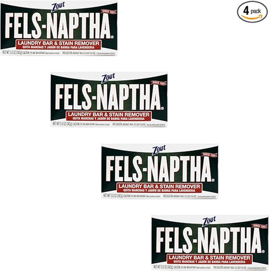 Fels Naptha Laundry Bar and Stain Remover, 5 Ounce Pack of 4