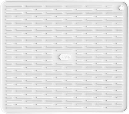 ME.FAN Silicone Dish Drying Mat for Kitchen Counter, Dish Drying Pad for Sink, Refrigerator or Drawer, Countertop Protection Pad L - 18''×16'' - White