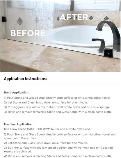 Stone Pro Stone and Glass Scrub - Hard Water Stain Remover - Remove Spots on Glass, Natural Stone, Quartz, & Metal Fixtures (Quart)