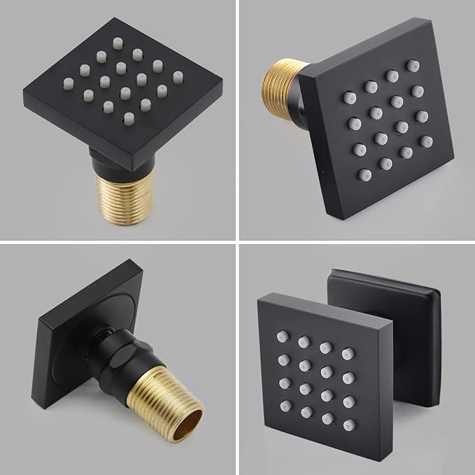 HOMEDEC 2inch Brass Shower Jet Waist Body Spray Massage Showerhead Can Swivel (Matte Black, 4 pack)