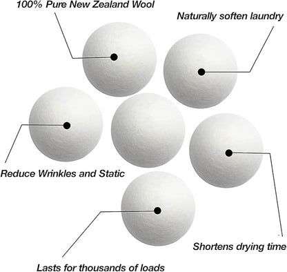 XL Dryer Balls from 100% New Zealand Wool (6-Pack), Natural & Reusable Fabric Softener Balls for 1000+ Loads, Essential Oil Ready Laundry Accesories, Reduces Wrinkles & Cuts Drying Time