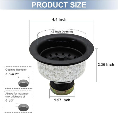 ZM Kitchen Sink Stainless Steel Deep Locking Basket Strainer with Drain Assembly,Black, 3-1/2 Inch Sink Drain Stopper Plug