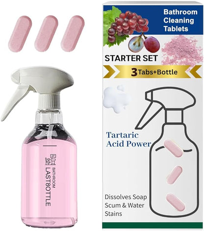 Bathroom Cleaner Starter Kit – Tartaric Acid (Milder than Citric) – Rich Foam Spray Clings to Grime – For Hard Water Stains on Shower Glass, Mirrors, Tile & Tub – Bottle + 3 Refills