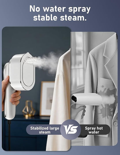 Travel Steamer for Clothes, 1200W Portable Handheld Steamer for Clothes, Portable Steam with LCD Display, 10s Fast Heat-Up, 2-in-1 Powerful Wrinkle Remover for Home & Travel (White)