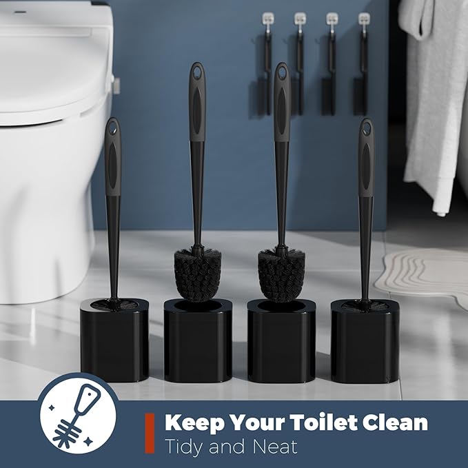 Holaloha Toilet Brush, 4 Pack Toilet Brush and Holder Set Bathroom Accessories, Toilet Bowl Brush and Holder with 4 Crevice Brush for Bathroom, Toilet Scrubber Brush, Black