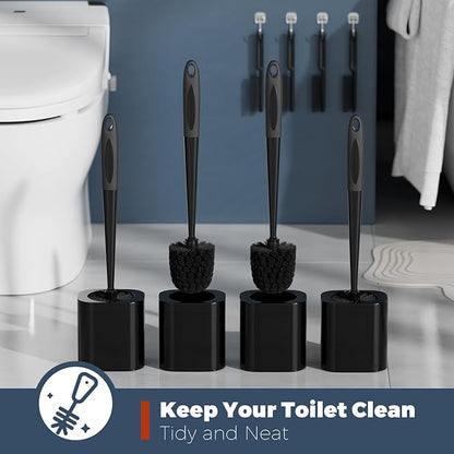 Holaloha Toilet Brush, 4 Pack Toilet Brush and Holder Set Bathroom Accessories, Toilet Bowl Brush and Holder with 4 Crevice Brush for Bathroom, Toilet Scrubber Brush, Black