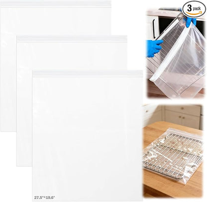 XANGNIER 3 Pack No Scrub Oven Rack Cleaning Bags 27.5*19.6 in,No Cleaner Included,Simple to Use,No Messy Hands Reusable Leakproof Soaking Cleaner Bags for Removable Metal Rack,BBQ Grills,Grill Grate