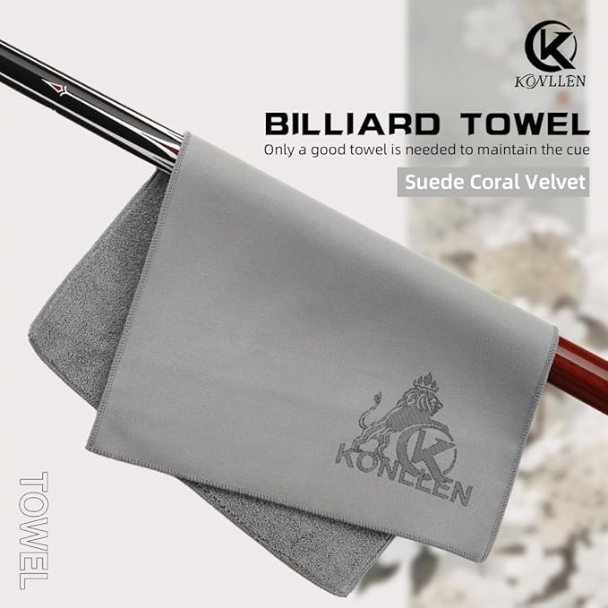 KONLLEN Billiards Billiard cue Towel - 100% Cotton Black 8-Ball Pool Cue Clean Towel Maintenance Accessories Cleaning Set Shaft Wax + Cleaning Powder +