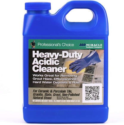 Miracle Sealants Heavy-Duty Acidic Cleaner for Tile & Stone, Grout Haze, Rust Stain & Efflorescence Remover, Quart