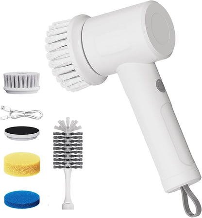 Electric Spin Scrubber - Cordless Handheld Cleaning Brush with 2 Speeds & 4 Brush Heads, Rechargeable 1500mAh Battery for Kitchen Sink, Bathroom Tile, Stovetop, Glass, Car Detailing