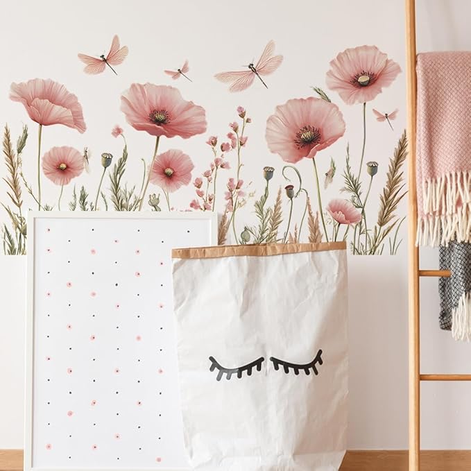 3D Wall Stickers Pink Floral Wall Art Decal Decor for Bedroom Living Room Offices Home Decoration