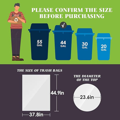 Teivio Large Clear Trash Bags 40-45 Gallon 33 Counts Fit 39,40,45,Gal All Purpose Garbage Bags, Extra Large Lawn and Leaf Bags Outdoor Trash Can Liner, Drum Liners, Workshops, Backyard