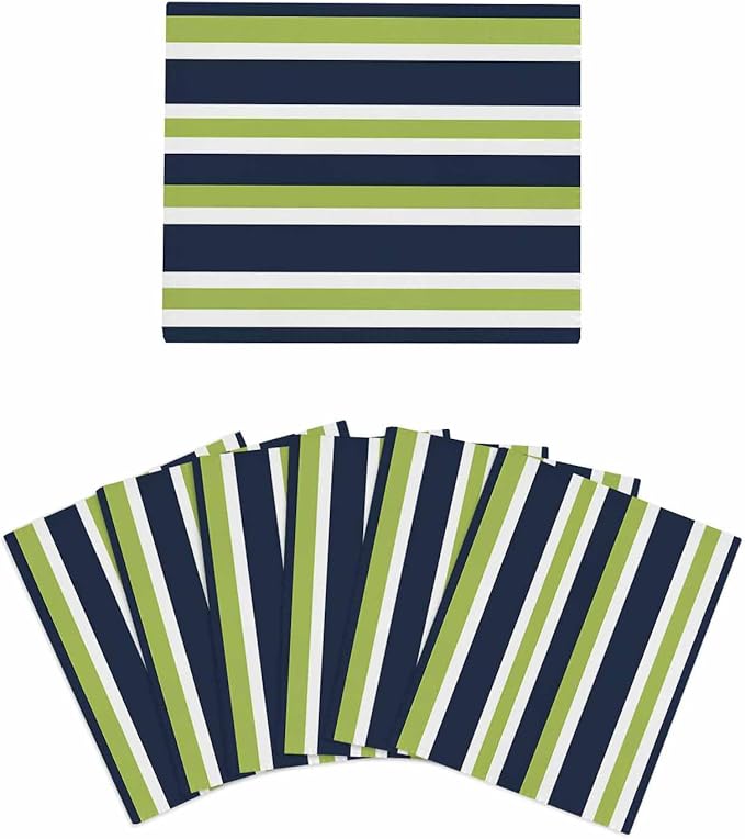 6 Pack Green Dark Kitchen Dish Cloths, Blue White Stripe Abstract Geometric Striped Dishcloths for Kitchen, Reusable Paper Towels, Super Absorbent Quick Drying Washcloths Cleaning Wipes, 8x7 inch