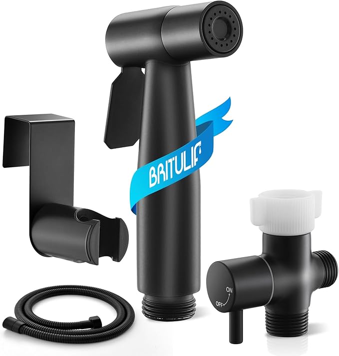 Black Handheld Bidet Sprayer for Toilet, Jet Sprayer for Toilet Muslim Shower, Adjustable Cloth Diaper Sprayer Bidets Attachment for Toilet, Bidet Hose for Feminine Wash，Matte Black