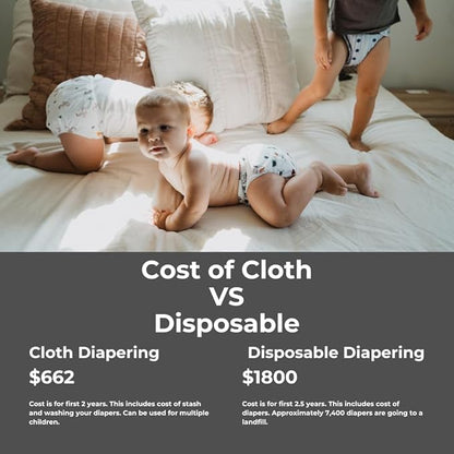 Nora's Nursery Cloth Diapers 7 Pack with 7 Inserts & 1 Wet Bag - Waterproof Cover, Washable, Reusable & One Size Adjustable Pocket Diapers for Newborns and Toddlers - Ballet Slippers