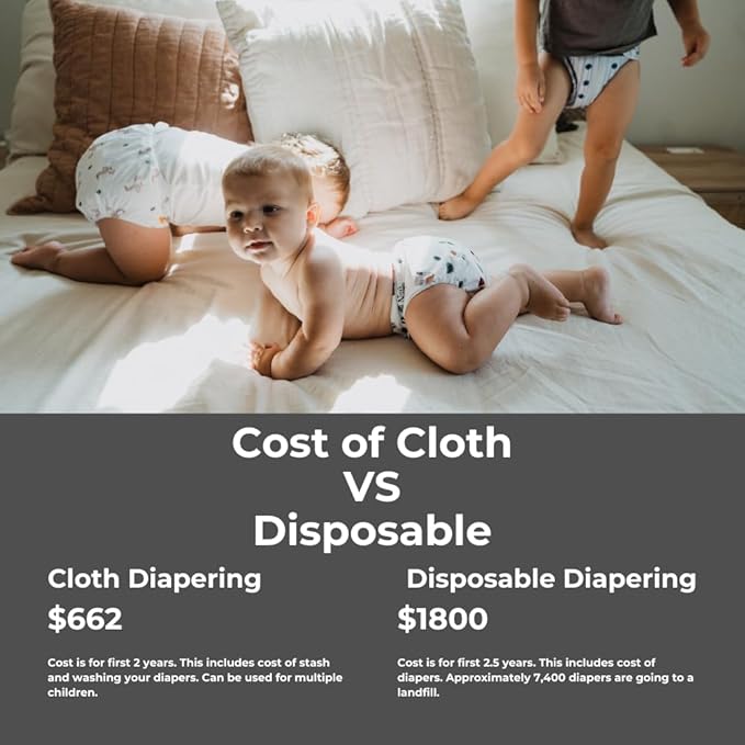 Nora's Nursery Cloth Pocket Diapers 4 Pack with 4 Inserts - Waterproof Cover, Washable, Reusable & One Size Adjustable Pocket Diapers for Newborns and Toddlers - Mama Bear