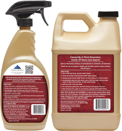 Granite Gold Granite Sealer Combo Pack, Water-Based Sealer Spray and Refill for Granite, Marble, Travertine, Natural Stone Countertops, 24 oz + 64 oz