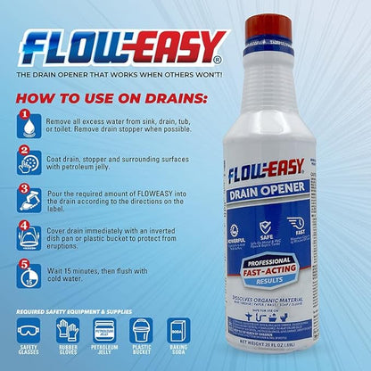 Flow-Easy Professional Virgin Sulfuric Acid Drain Opener – 6 Pack (32oz Bottles) – Fast-Acting Liquid Clog Remover for Grease, Hair, & Soap Scum – Septic Safe & Industrial Strength