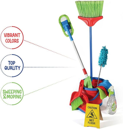 Play22 Kids Cleaning Set 12 Piece - Toy Cleaning Set Includes Broom, Mop, Brush, Dust Pan, Duster, Sponge, Clothes, Spray, Bucket, Caution Sign, - Toy Kitchen Toddler Cleaning Set - Original