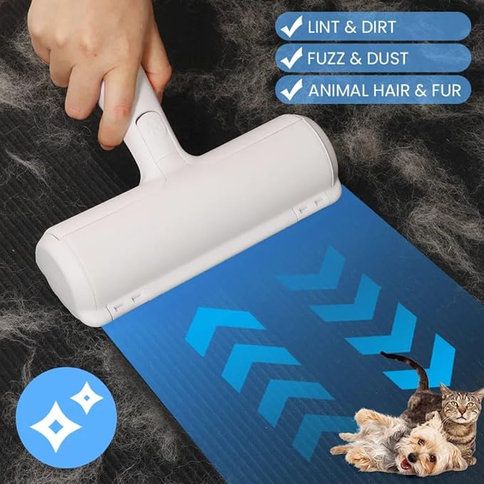 EcoPet's Pet Hair Remover – Reusable Lint Roller for Cat & Dog Fur on Furniture, Clothes, Couch, Carpet, Car, Rugs & Bedding – Portable Hair Removal Tool, Eco-Friendly, Upgraded Handle (White & Red)