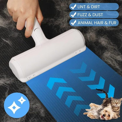 EcoPet's Pet Hair Remover – Reusable Lint Roller for Cat & Dog Fur on Furniture, Clothes, Couch, Carpet, Car, Rugs & Bedding – Portable Hair Removal Tool, Eco-Friendly, Upgraded Handle (White & Red)
