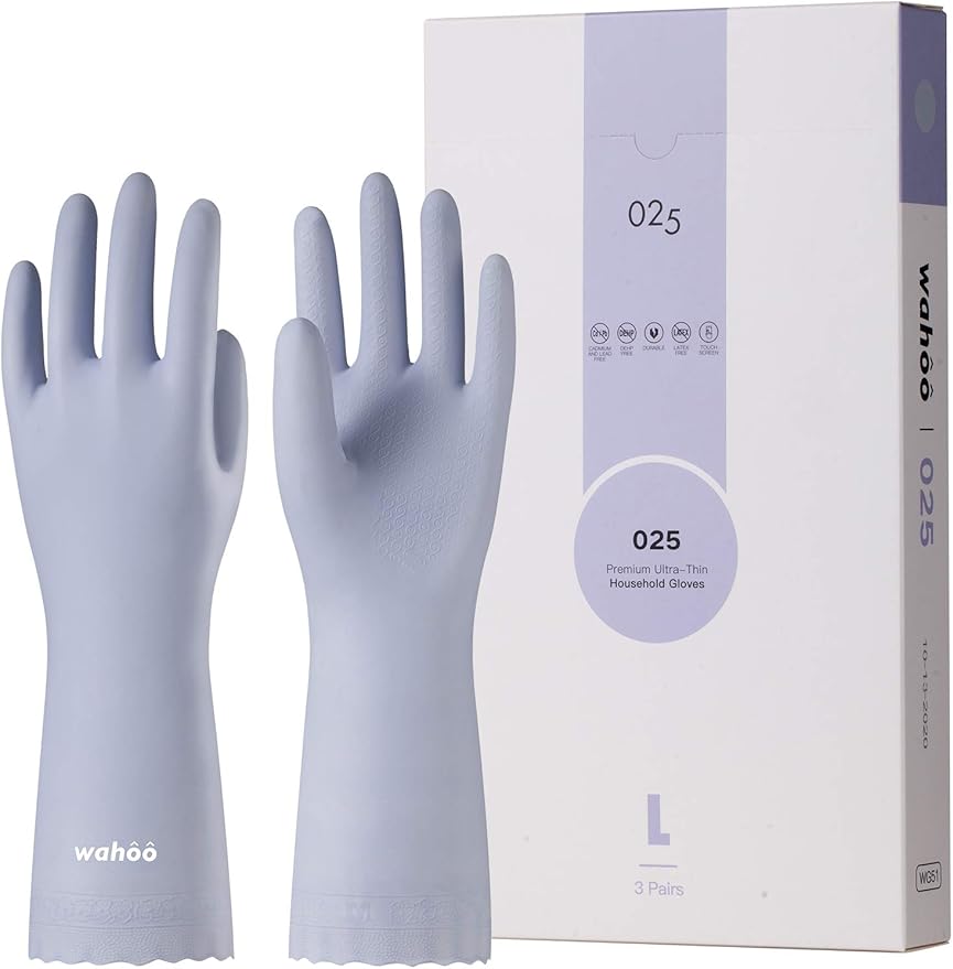 LANON wahoo Skin-Friendly Dishwashing Cleaning Gloves, Reusable Unlined Dish Washing Gloves, Non-Slip, Icelandic Blue, Small
