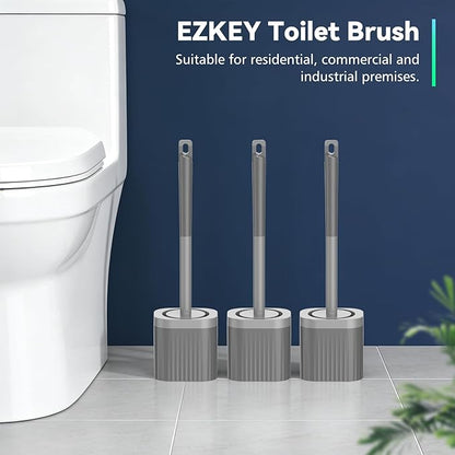 Toilet Bowl Brush and Holder, 3 Pack Compact Toilet Brush Set with Nylon Bristles Toilet Brush Hidden Scrubber Brushes for Bathroom Cleaning-Grey