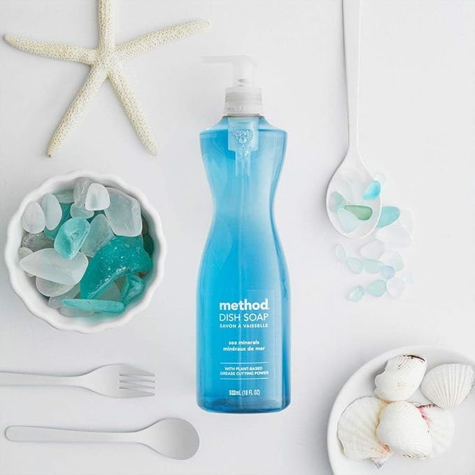 Method Gel Dish Soap, Sea Minerals Scent, Tough on Grease & Stuck-on Food, Cruelty Free Formula, Made with Recycled Plastic, 18 Fl Oz (Pack of 6)