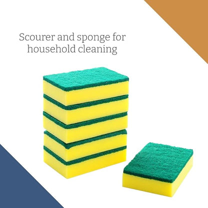 Large Heavy Duty Scrub Sponge - Dual Sided Dish Washing & Cleaning Scourer - Absorbent, Non-Scratch, Reusable - Pack of 6