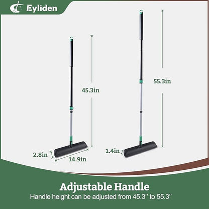 Eyliden Floor Scrub Brush for Stubborn Grime & Deep Cleaning | 15" Wide Head with Rubber Squeegee, Adjustable Long Handle, 2in1 Stiff Bristle Floor Scrubber for Kitchen, Shower, Deck, Patio, Garage