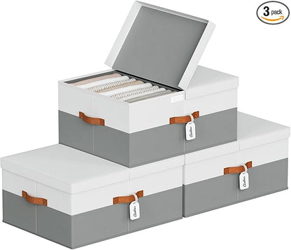 Extra Large Storage Bins - 3 Pack Closet Storage Boxes with Double-Open Lid & Divider Board, Stackable Colthes Storage Organizer, Fabric Basket with Label Tag for Home, Laundry