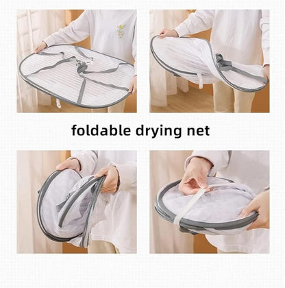 Primst Foldable Drying Fishing Net, Hanging Drying Net Rack Clothes Dry Basket with Zipper, Indoor and Outdoor Plants Dryer for Shrimp Fish Fruit Vegetables Herb (1 Layer)