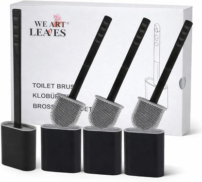 Modern Minimalist Silicone Toilet Brushes & Holders - Pack of 4 Toilet Bowl Brushes Black - Self-Cleaning & Splash-Free, Easy-Rinse Design with Wall Mounted Holder Bathroom Accessory