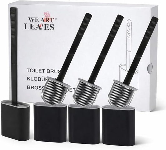 Modern Minimalist Silicone Toilet Brushes & Holders - Pack of 4 Toilet Bowl Brushes Black - Self-Cleaning & Splash-Free, Easy-Rinse Design with Wall Mounted Holder Bathroom Accessory