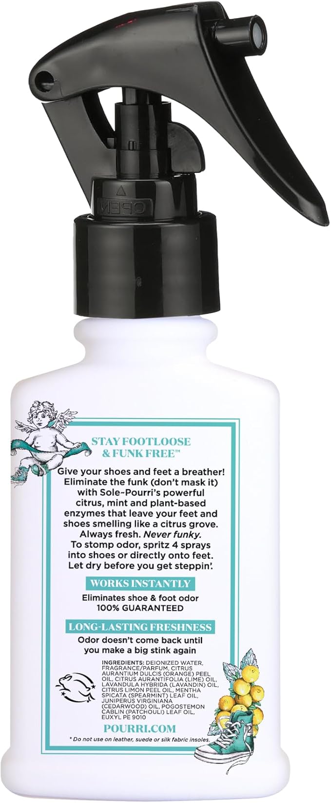 Sole-Pourri Shoe Deodorizer + Foot Spray,3.4 Fl Oz,Up to 150 Uses,Funk-Fighting Odor Freshener with Essential Oils,for Smelly Shoes,Feet & Gym Bags,Citrus & Mint Scent,(Pack of 2)