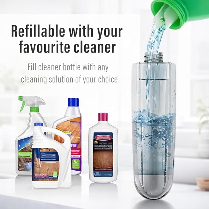 Spray Mop for Floor Cleaning with Refillable Bottle (14 oz), 3 Washable Microfiber Pads & Scraper – Lightweight 360° Rotating Mop, No Batteries, Streak-Free Cleaning for Hardwood, Tile & Laminate