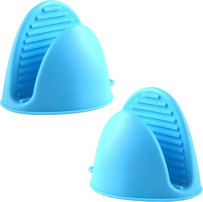 1 Pair Blue, Mini Silicone Oven Gloves, Mini Finger Protector Pot Holder for Kitchen,Cooking,Baking,BBQHeat Resistant Gloves，can be Washed in The Dishwasher
