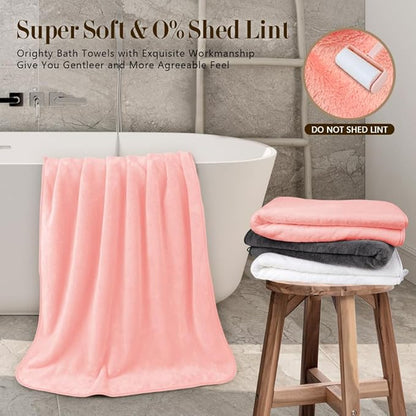 Orighty Microfiber Bath Towels Pack of 2(27'' x 54'') - Soft Feel, Highly Absorbent, Quick Drying for Body, Sport, Yoga, SPA, Fitness - Pink