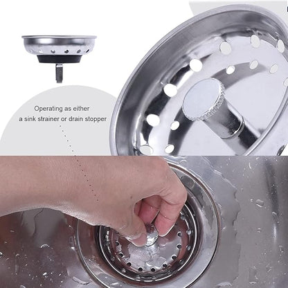 Kitchen Drop-in Post Basket Strainer Replacement for US Standard Drains (3-1/2"), Premium 304 Stainless Steel Body W/Rubber Stopper 1 Pack